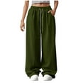 thumbnail image 6 of Womens Wide Leg Pants, Women Solid Color Elastic Waist Sports Casual Pants With Side Pockets Women High Waisted Pants (Olive Green,S), 6 of 9