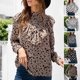 thumbnail image 5 of Blusa casual de mujer con estampado de puntos y volantes con cuello alto y botones de manga larga Abanopi Beige/Extragrande, 5 of 7