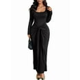 thumbnail image 2 of Women Bodycon Maxi Dress Ruched Long Sleeve Long Dress Cocktail Party Dresses Black XL, 2 of 8