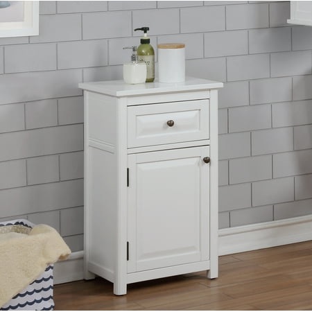 Alaterre Furniture Dorset 17"W x 29"H Pine Wood Floor Bath Storage Cabinet with Drawer and Door