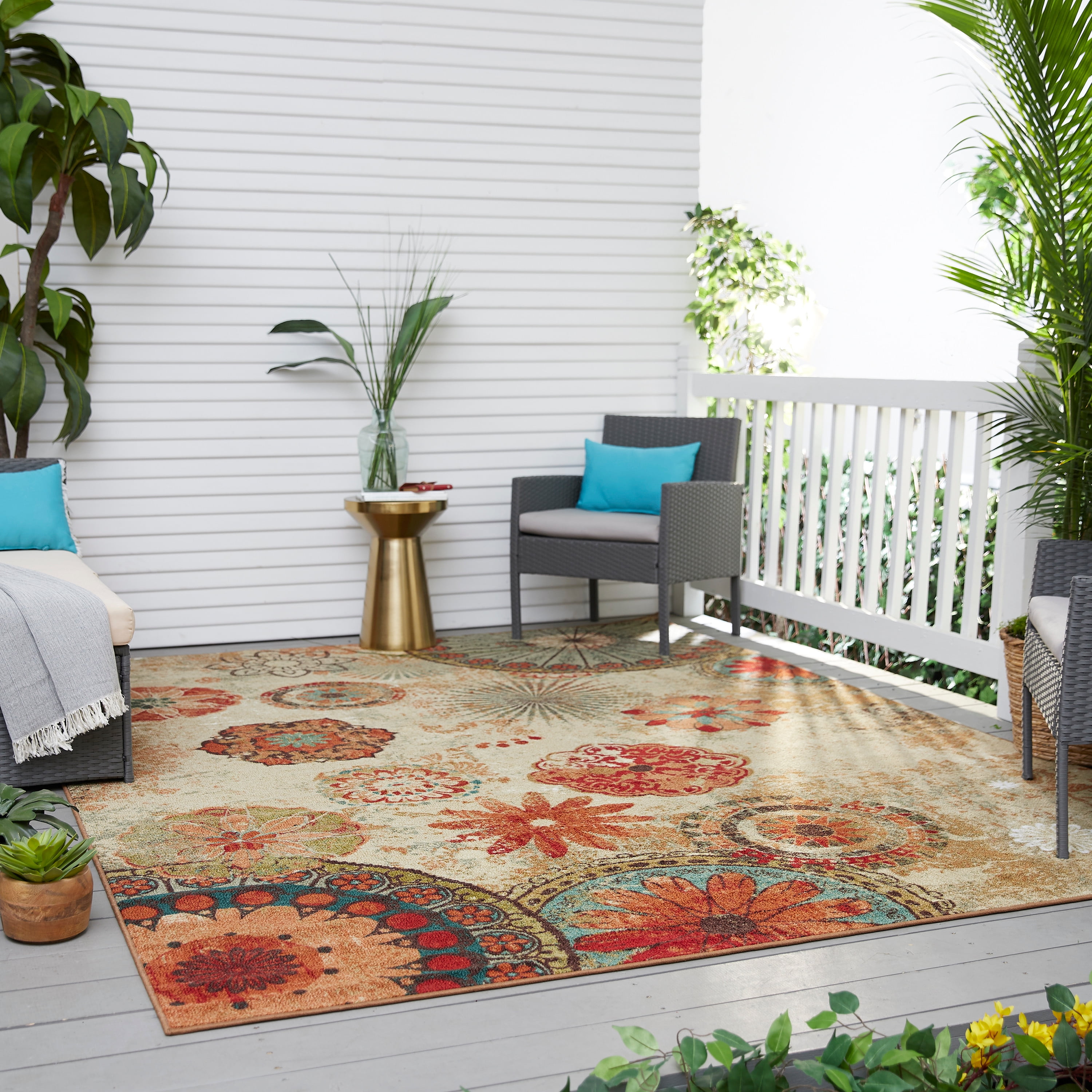 Mohawk Home Printed Indoor/Outdoor Alexa Medallion Multi Colored Printed Area Rug, 7'6"x10