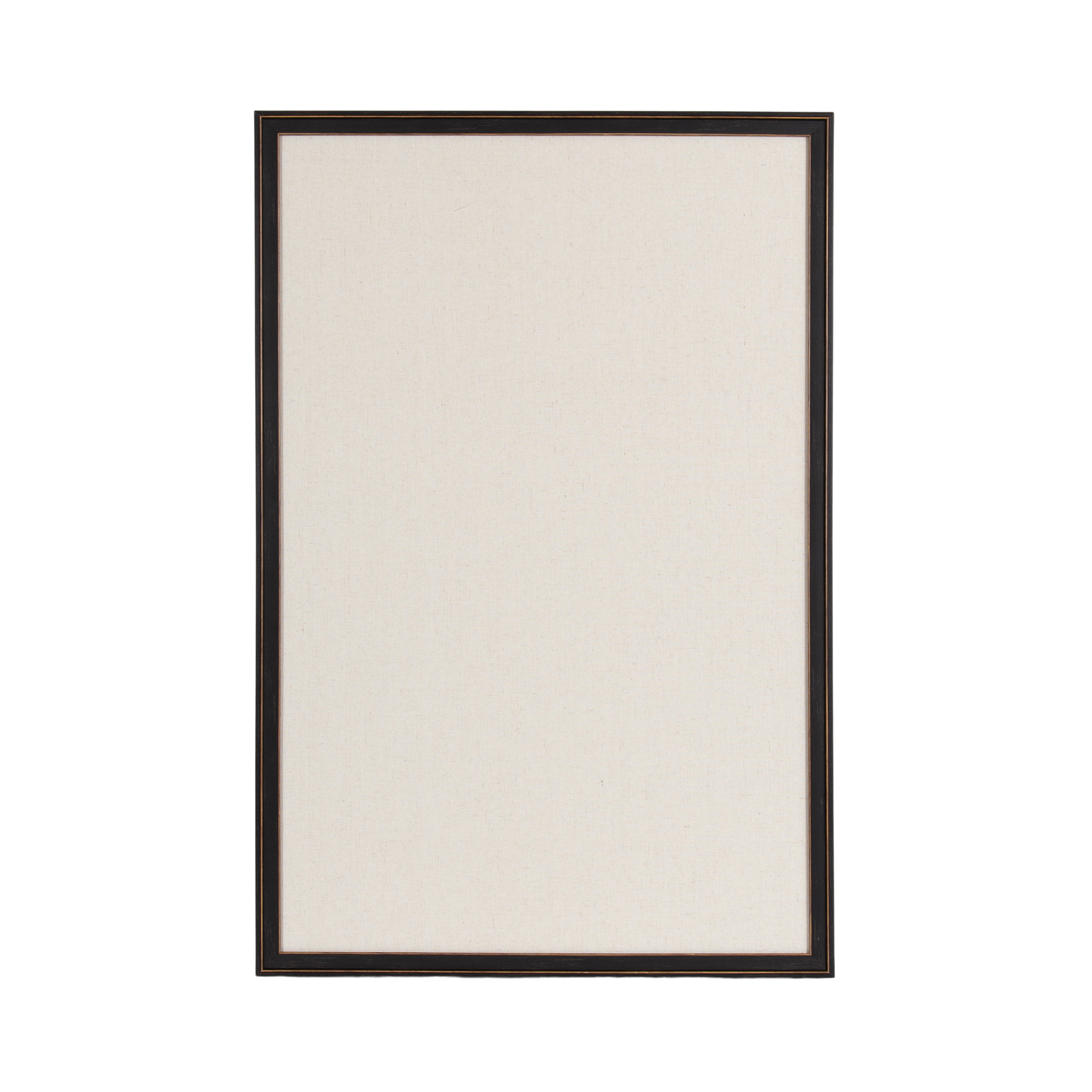 Kate and Laurel Oakhurst Rectangle Framed Linen Fabric Pinboard, 24 x 36, Distressed Black, Traditional Decorative Bulletin Board with Stepped Profile and Lightly Distressed Finish