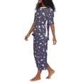 thumbnail image 4 of DKNY Women's Elastic Waistband Capri & Short Sleeve Pajama Set (Black Tie Dye, L), 4 of 7