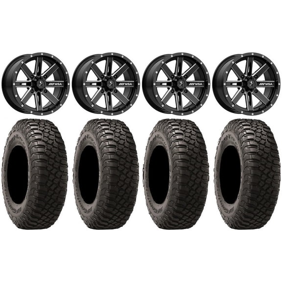 MSA Milled Boxer 14" UTV Wheels 32" BFG KM3 Tires Can-Am Maverick X3 / Honda Pioneer 1000 / Talon