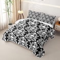 thumbnail image 3 of Homewish Bohemian Skull Skeleton Twin Quilt Set,Black White Damask Twin Coverlet Set,Halloween Duvet,2pcs, 3 of 7