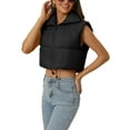 thumbnail image 4 of Chaleco acolchado ligero de mujer INSPIRE CHIC con cuello alto y cremallera, chaleco corto, color negro, 4 of 6