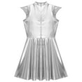 thumbnail image 6 of Nyeemya Women Holographic Shiny Dress Cap Sleeve High Waist Flared Aline Mini Dress Party Club Silver L, 6 of 7
