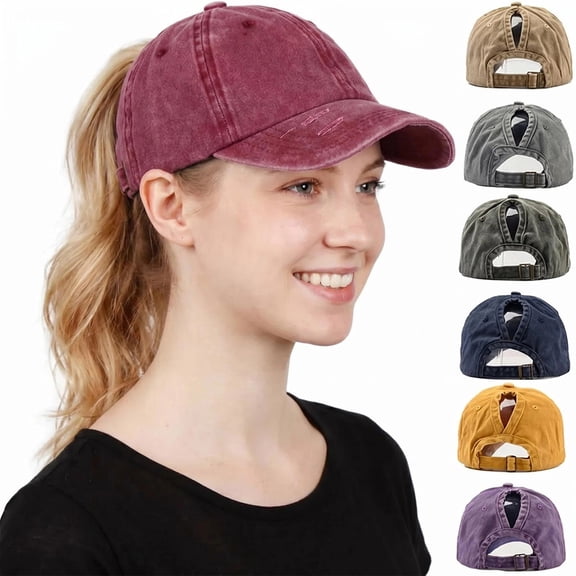 HOMEIORA Classic Plain Ponytail Messy High Bun Headwear Adjustable Cotton Trucker Mesh Glitter Hat Baseball Cap - Rose Red, 1 Pack
