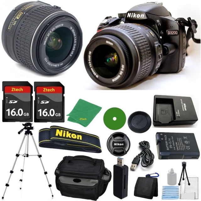 Nikon D3200 SLR Digital - Versión Internacional , 18-55 Mm f/3.5-5.6 DX AF-P, 2 Unidades de Memoria ZeeTech de 16 Gb, Estuche para Cámara