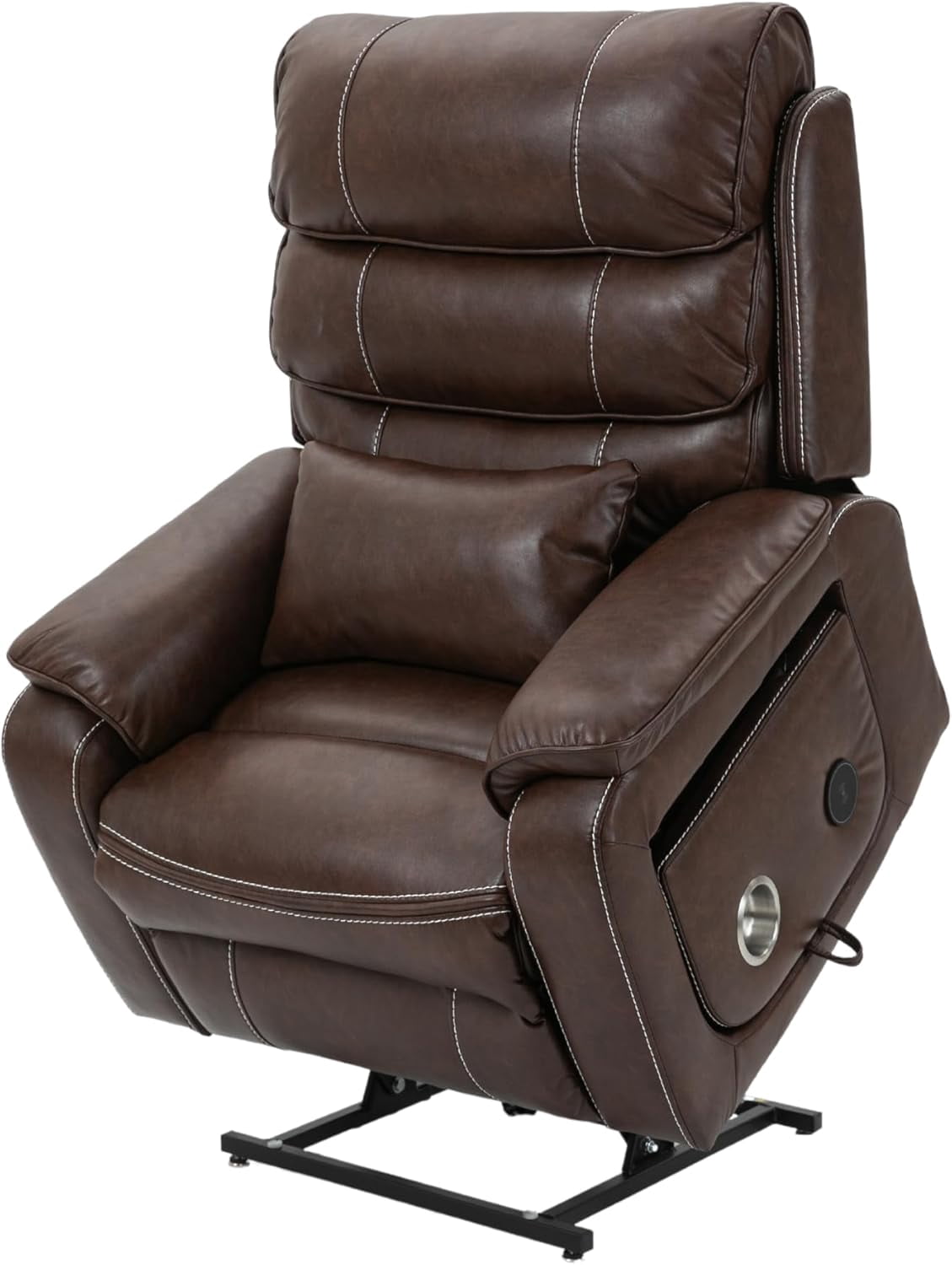 Oversized Power Lift Recliner for Elderly, Infinite Position Lay Flat Lift Chair Sleeping with Heat & Massage Lumbar Pillow & Cup Holders, Dual Motor Big Tall 400 lbs (Brown)