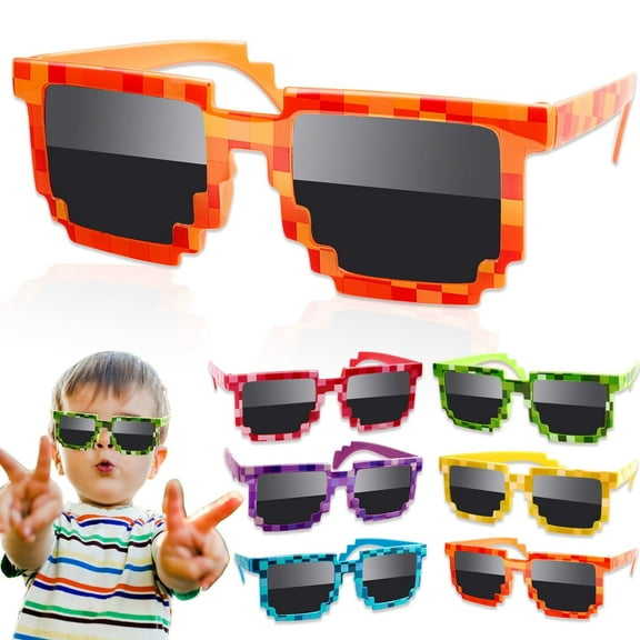 Genreen Pixel Sunglasses 6 Pairs Colorful Glasses for Kids and Adults, Party Favors for Birthdays and Game Events.