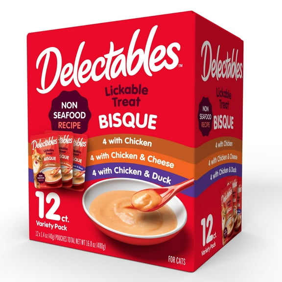 Hartz Delectables Bisque Non-Seafood Lickable Wet Cat Treats Variety Pack, 12 Count