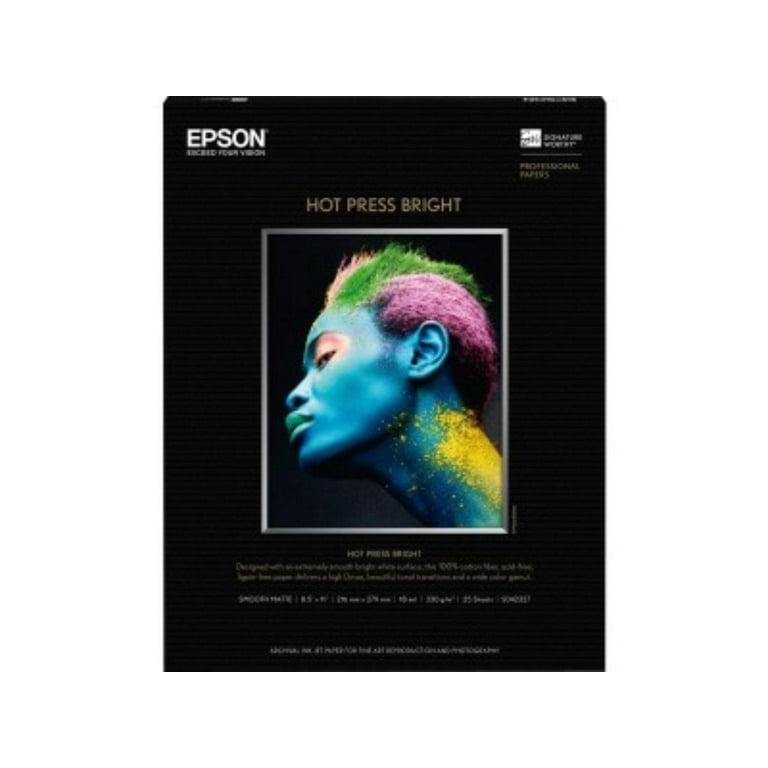 Hot Press Bright Fine Art Paper, 17 mil, 8.5 x 11, Smooth Matte White, 25/Pack Hot Press Bright Fine Art Paper, 17 mil, 8.5 x 11, Smooth Matte White, 25/Pack