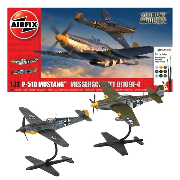 Airfix Model Set - A50193 P-51D Mustang vs Bf109F-4 Dogfight Double Model Building Kit - Plasti