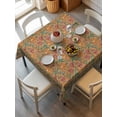 thumbnail image 2 of Brown Red Floral Boho Suqare Tablecloth - 60 x 60 Inch, Vintage Ethnic Tribe Abstract Art Waterproof & StainResistant Tablecloth, Washable Oil-proof Table Cover for Dining/Party/Wedding/Buffet, 2 of 9