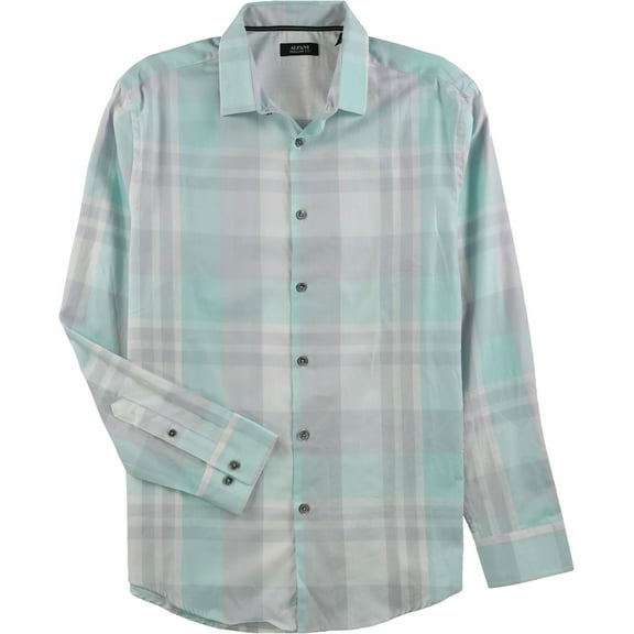 Alfani Mens Derby Plaid LS Button Up Shirt, Green, Medium