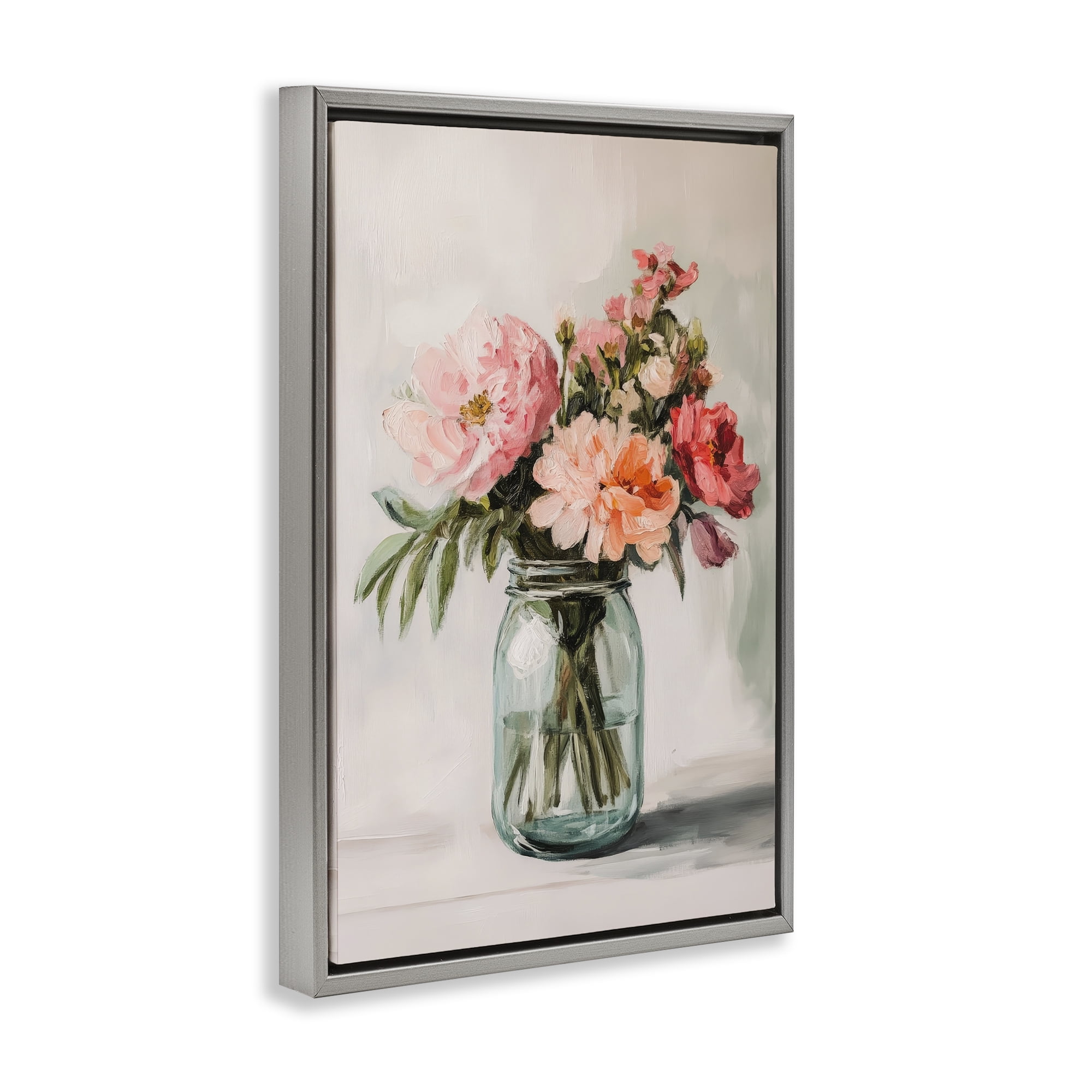Stupell Industries Pink Flower Stems in Jar Gray Framed Floater Canvas Wall Art, design by Petal Prints Design