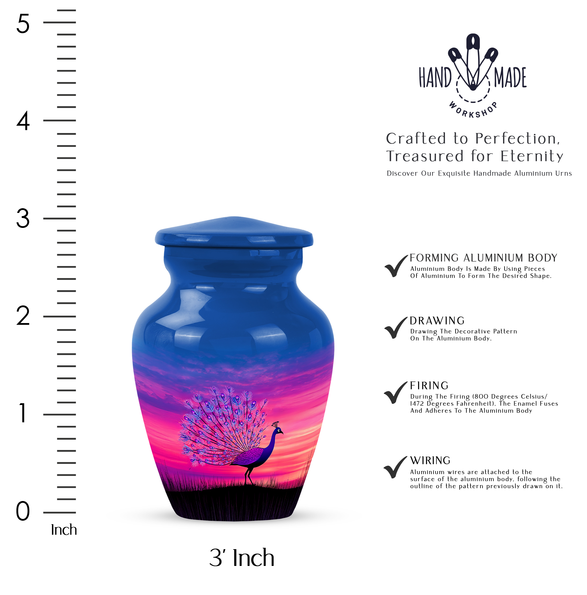 MUKTIVE Peacock Decorative Blue Little Urn for Ashes Adult Cremation, Mini Keepsake Decorative Urns for Ashes Male & Female, Tiny Urns for Funeral (3 Inch)