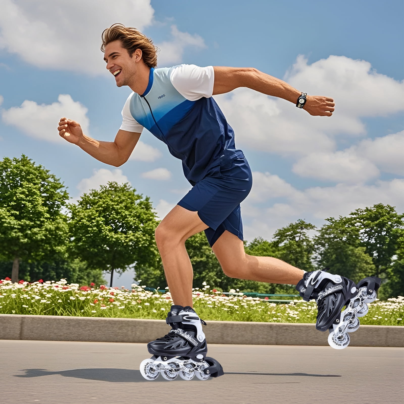 LPAMEOIU Adjustable-Size Inline Skates with Light-Up-Wheel,Teen Roller Skates for Women Men(Black,L)