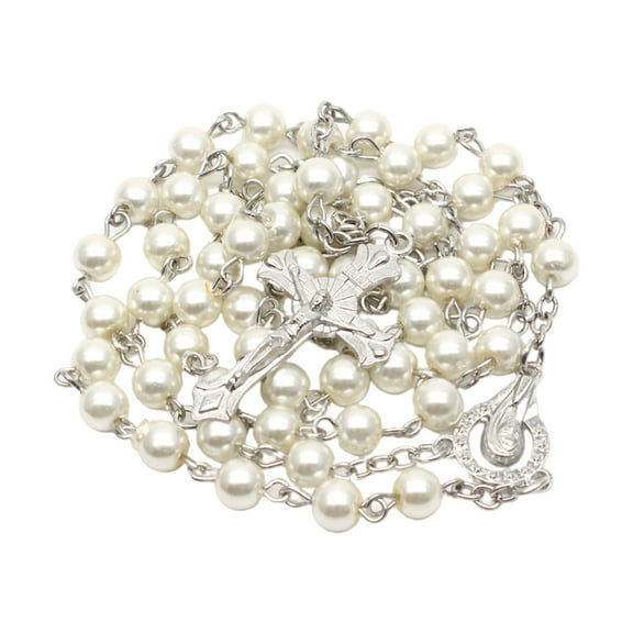 6mm Pearl Cross Rosary Necklaces Holy Birthday Wedding Festival Party Decor