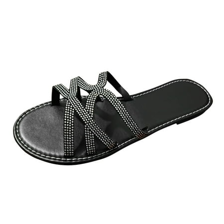 

Ediodpoh Women s Summer Fashion Flat Bottom Open Toe Diamond Slippers Outdoor Leisure Comfortable Sandal Slippers Womens Slippers Black 8.5