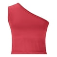 thumbnail image 5 of Women Hot Tank Tops Spring And Summer One Shoulder Tight Tops Plain Solid Fashion Comfortable Cool Lightweihght Breathable Sleeveless Going Out Slim Fitted Camisole, 5 of 8