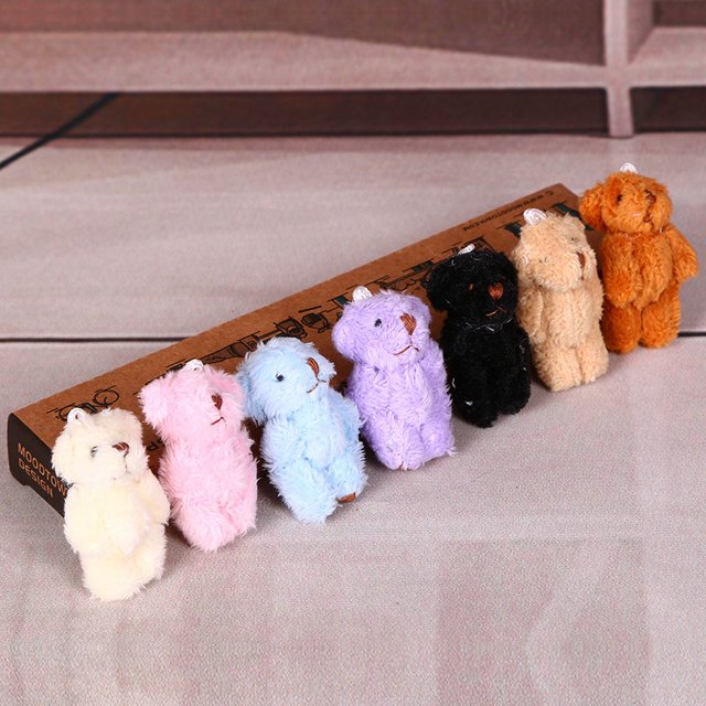 10 piezas de mini osos de peluche articulados de 4,5 cm/3,5 cm, lindo oso de peluche a cuadros con diseño floral, muñeco de peluche para niña, llavero DIY, bolsa, colgante, accesorios