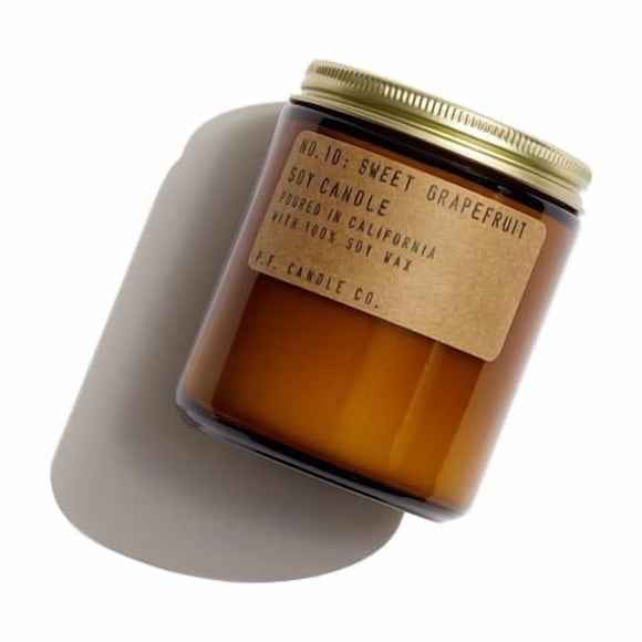 P.F. Candle Co. Sweet Grapefruit Classic Standard Scented Soy Wax Candle (7.2 oz) 40-50 Hour Burn Time, Cotton Wick, Amber Glass Jar