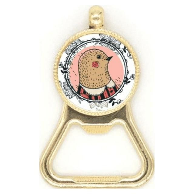 Pigeon Flower Cartoon Illustration Pattern Beer Bottle Cap Opener Stainless Steel Key Chain