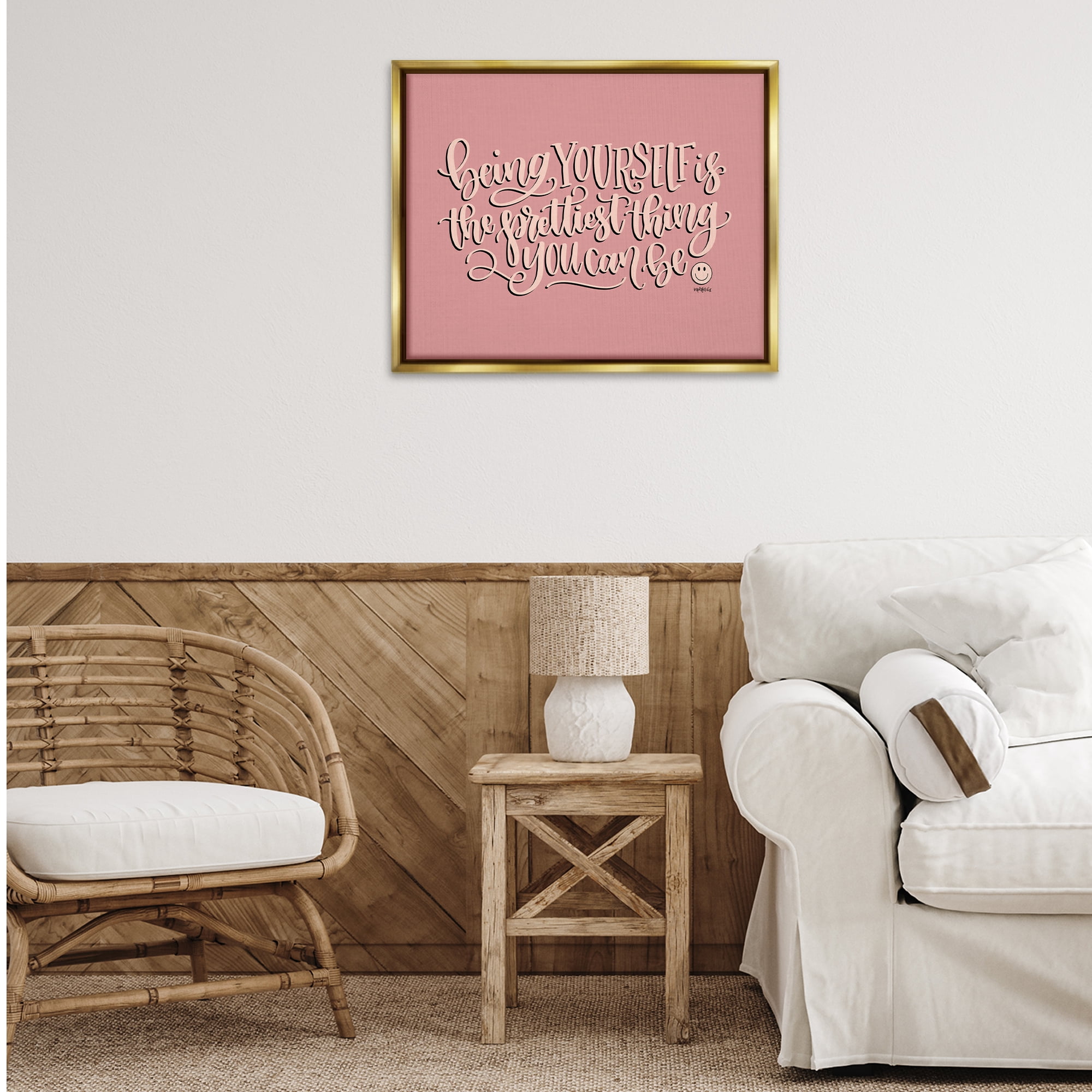 Stupell Industries Being Yourself is Prettiest Text & Numbers Painting Gold Floater Framed Canvas Art Print Wall Art, 31 x 25