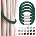 thumbnail image 1 of 4 Pack Strong Magnetic Curtain Tiebacks Modern Simple Style Drape Tie Backs Convenient Decorative Weave Rope Curtain Holdbacks for Thin or Thick Home & Office Window Draperies (Green), 1 of 5