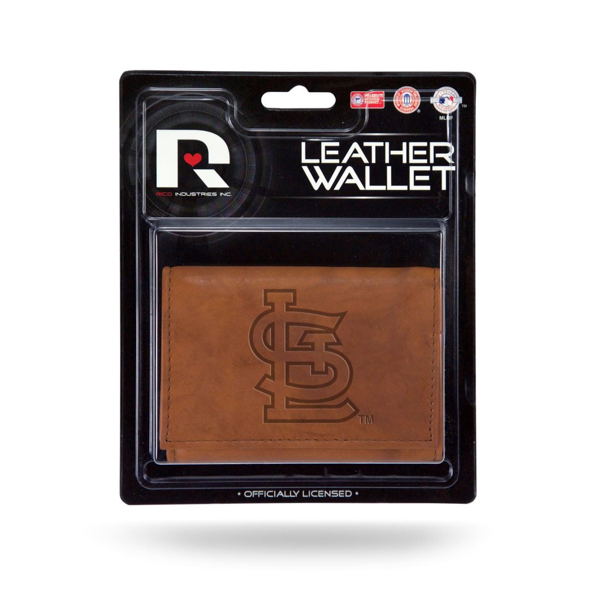 St Louis STL Cardinals Embossed Brown Leather Trifold Wallet