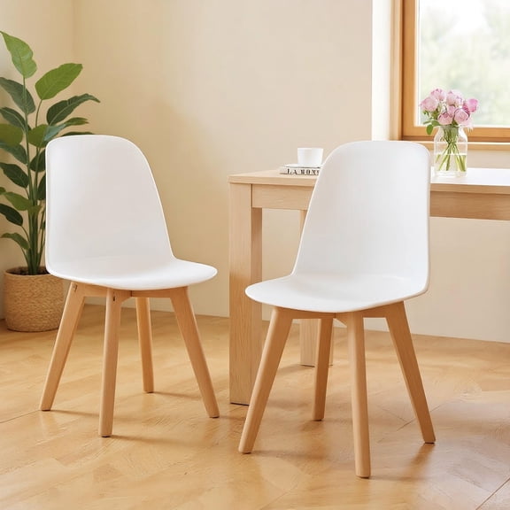 Barara King Modern Dining Chair Set of 2 with Solid Beech Wood Legs and Tilt Backrest, Kitchen Seating for Dining Room, Restaurant, White