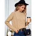 thumbnail image 3 of WIPONKEN Cable Knit Sweaters for Women 30% Wool Sweaters Crew Neck Pullover Long Sleeve Khaki Brown, 3 of 6