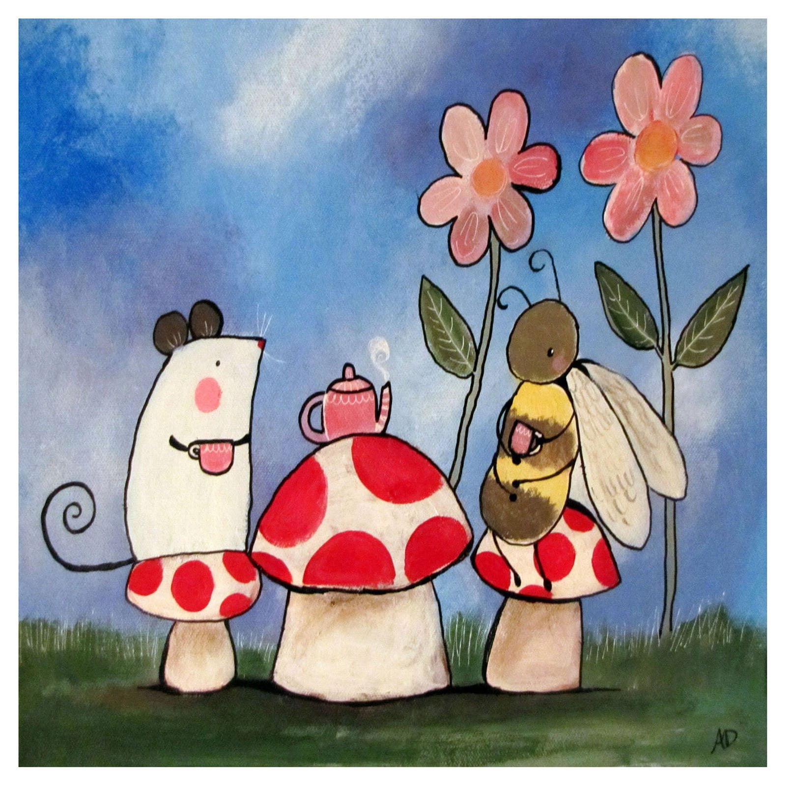 Marmont Hill "Mushroom Tea Party" by Andrea Doss Painting Print on Wrapped Canvas