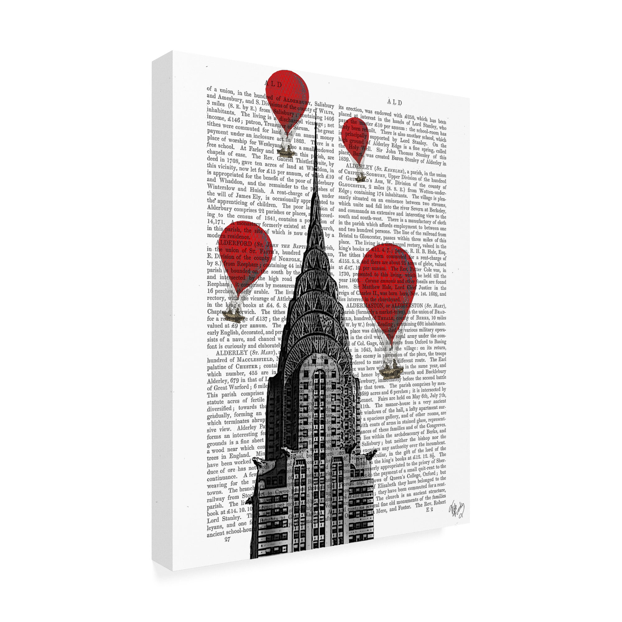 Trademark Fine Art 'Chrysler Building And Red Hot Air Balloons' Canvas Art by Fab Funky
