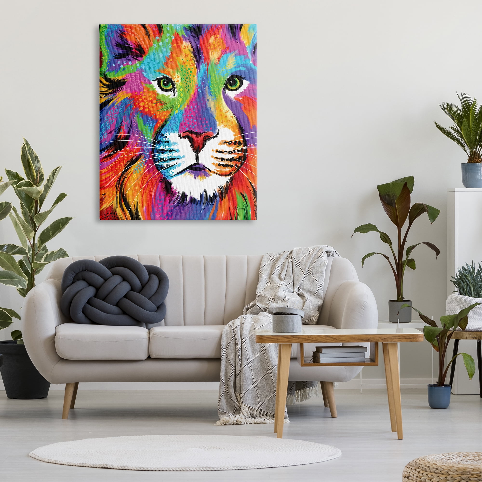 Stupell Industries Bold Hued Lion Portrait Animals & Insects Painting Gallery Wrapped Canvas Print Wall Art, 36 x 48