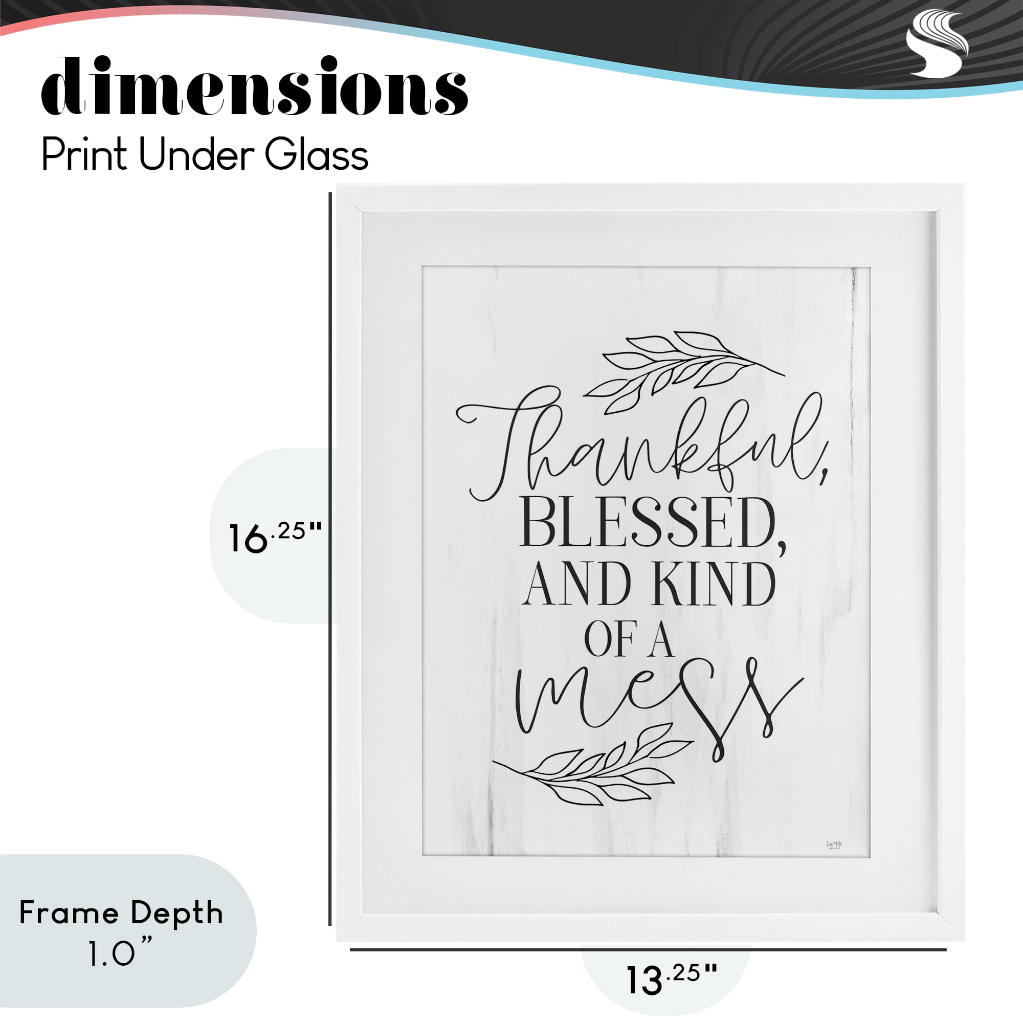 Stupell Industries Thankful Bless & A Mess White Framed Print Under Glass, design by Lux + Me Designs