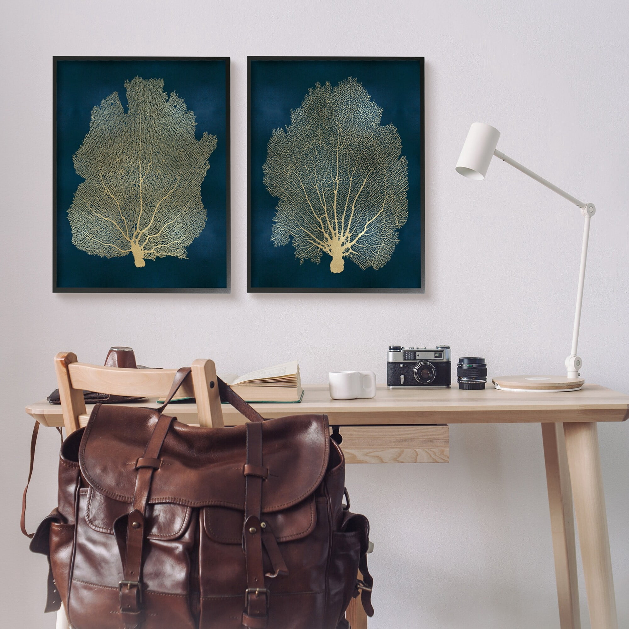 Stupell Industries Modern Sea Fan Composition Blue Gold Ocean Plant, 24 x 30,Design by Melonie Miller