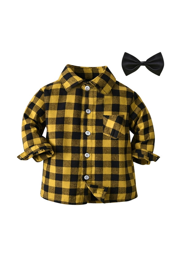 Toddler Boys Long Sleeve Autumn Spring Bow Tie Shirt Tops Coat Outwear Clothes Plaid Cozy Stylish Girls Boys Tops