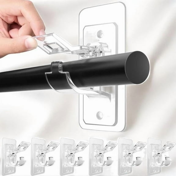 6-Pack No Drill Needed Curtain Rod Holders Brackets, Self Adhesive Rod Holder Hooks, Multipurpose Nail Free Stick on Curtain Rod Hooks Organiser Home girl room accessories kitchen decor Wall
