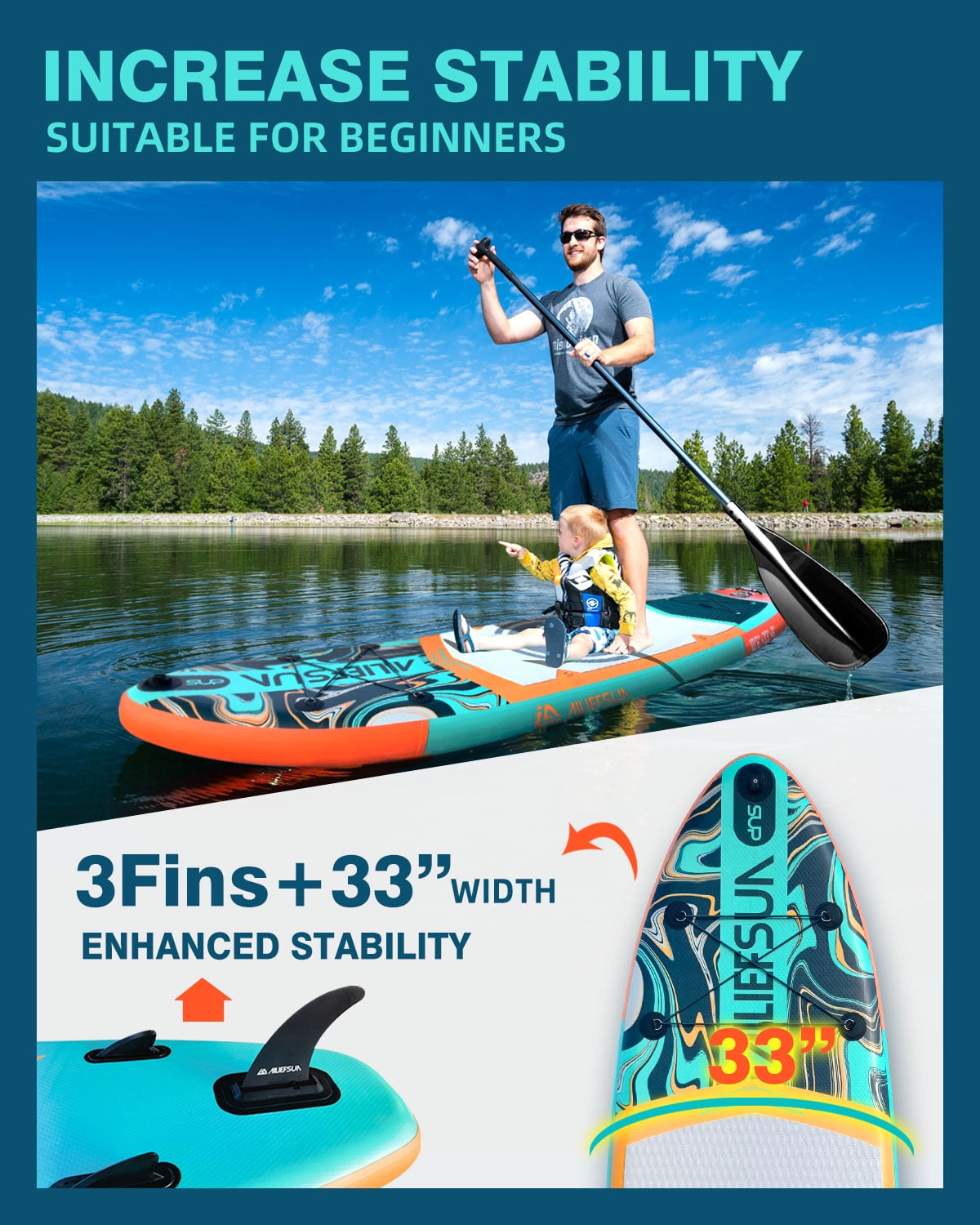 AILIFESUN with Electric Pump  10'6"*33" Stand Up Paddle Board Inflatable Stable Sup Board with Fishing Paddleboards Accessories for Adults Youth Wide Non-Slip Deck Surfboard