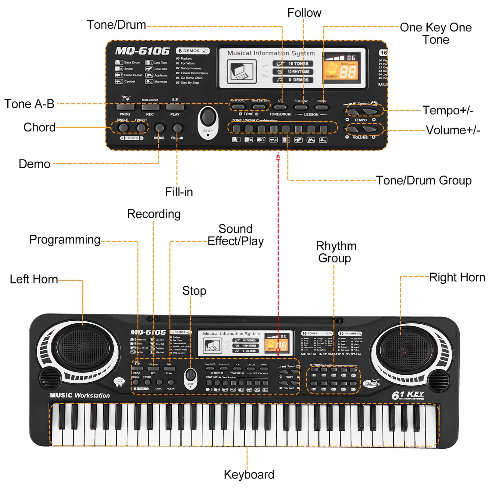 61 Keys Kids Digital Music Electronic Keyboard Electric Piano Beginner Keyboard for Girls & Boys, Ages 4-8, 9-12, 13-19 with Microphone