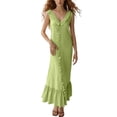 thumbnail image 1 of Vestido largo con cuello en V para mujer - Botones en la parte delantera, volantes - Sin mangas, corte A - Playa/fiesta - Tallas S-XXL, 1 of 4