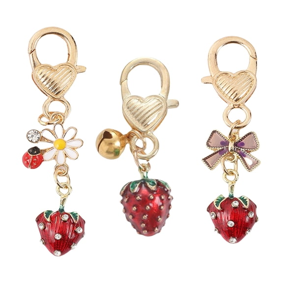 RYUJNDK Set Of 3 Faux Strawberry Pendant Keychains Key Accessory Lightweight Key Holder Women's Fashion Bag Accessories