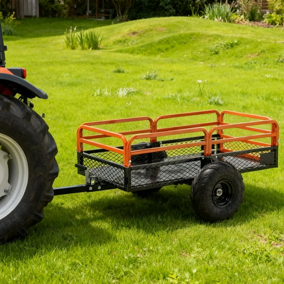 ATV UTV Trailer Tow Behind Dump Cart, 1500lbs 15 Cubic Feet, Heavy Duty Yard Garden Trailer Pull Behind Dump Trailer for Lawn Mower Tractor