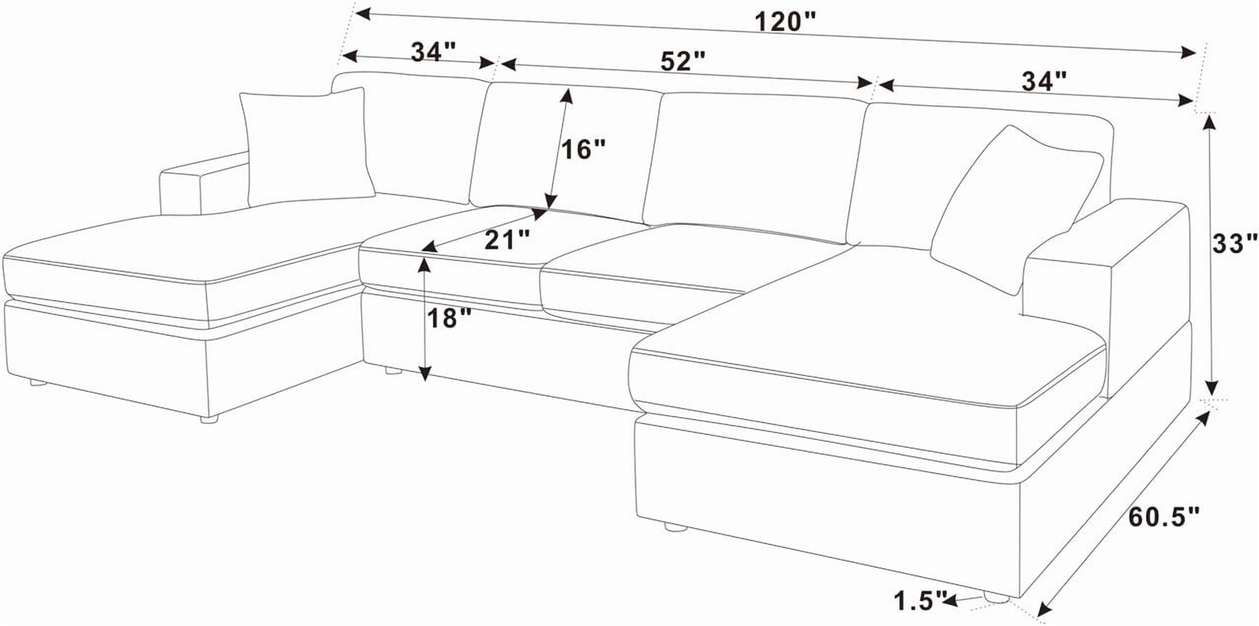 Howcool 120" Modular Sectional Sofa U Shaped Cloud Couch with Double‑Chaise, 4 Seat Corduroy Sofa with Washable Removable Covers for Living Room,Cream