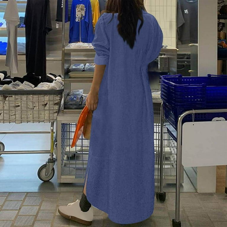 Tight Dress for Women Womens Long Flowy Denim Maxi Dress, Plus Size Button  V Neck Long Sleeve Loose Dress, Dressy Casual Vacation Long Dress Tea Party  Dresses Dark Blue XXL - Walmart.com