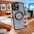 thumbnail image 2 of Glitter Magnetic Case for iPhone 16 Plus, [Compatible with MagSafe] Bling Cute Leopard Cheetah Print Designed for Women Girls, Luxury Plating Stylish Protective Clear Phone Cover - Black, 2 of 9
