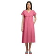 thumbnail image 2 of Moomaya Solid Short Sleeve Nightdress For Ladies Button Placket Nightwear, 2 of 6